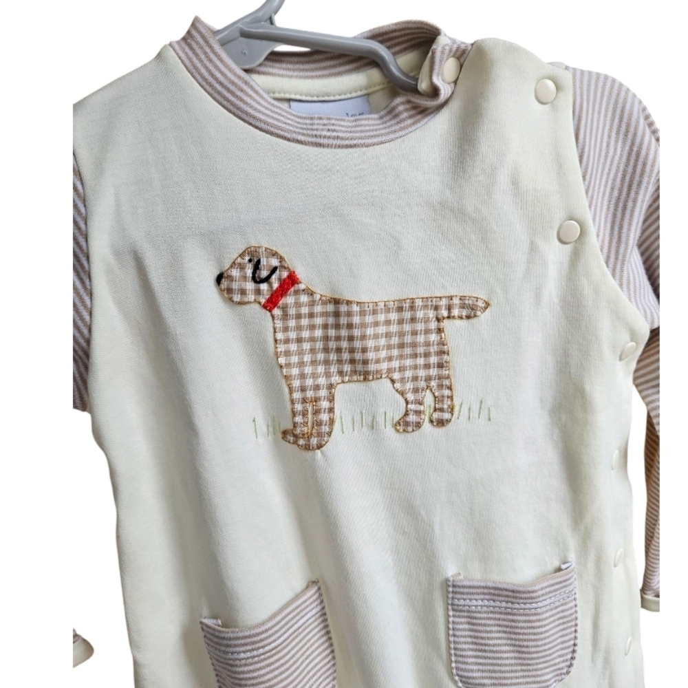 12M Cream and Tan Kids One Piece with Dog Design New With Tags - Picture 2 of 9
